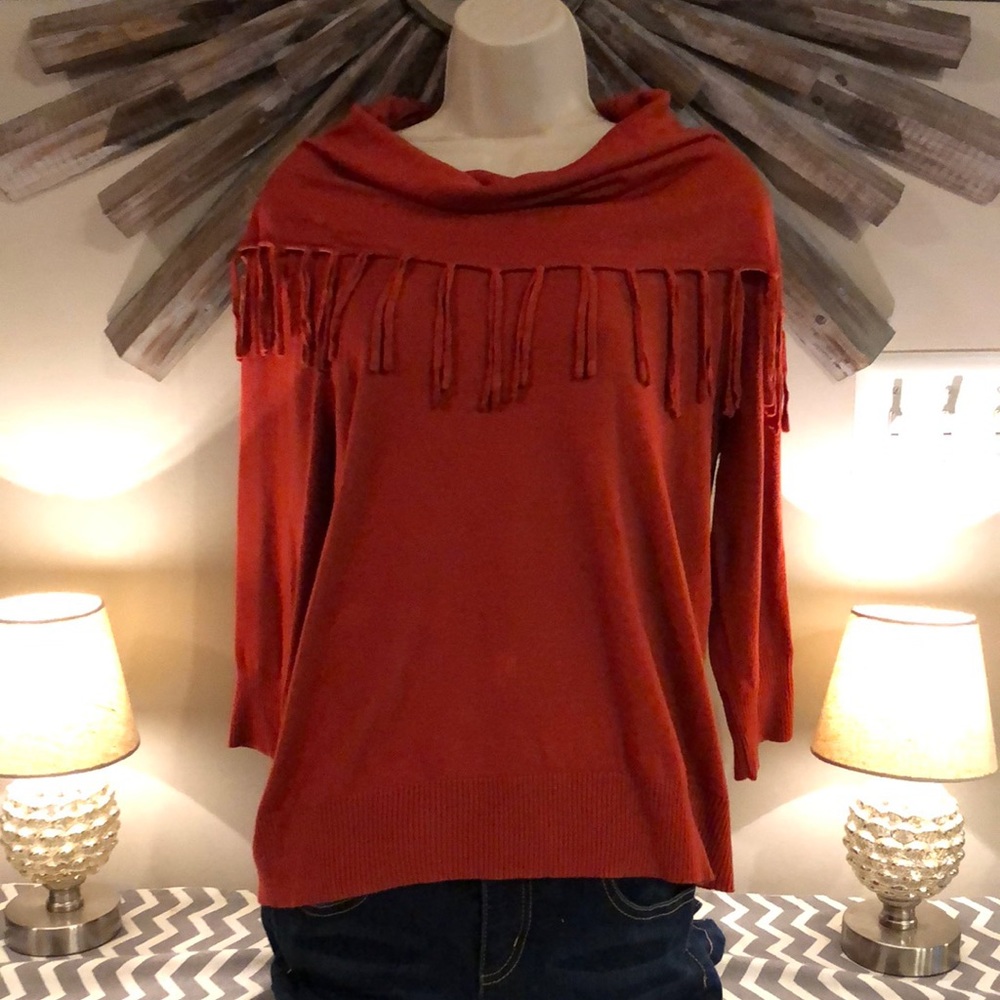 NOTATIONS Orange Cowl-Neck Tasseled Sweater Sz. L
